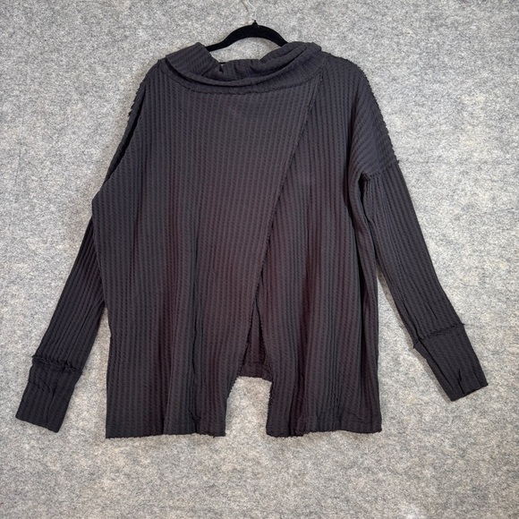 Free People Waffle Knit Boho Relaxed Fit Cowl Neck Sweater Size Small - Picture 13 of 16